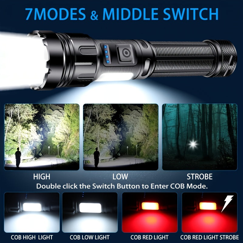 Powerful Tactical Rechargeable LED Flashlight - 7-Mode High Brightness