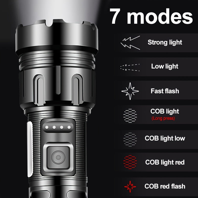 Powerful Tactical Rechargeable LED Flashlight - 7-Mode High Brightness