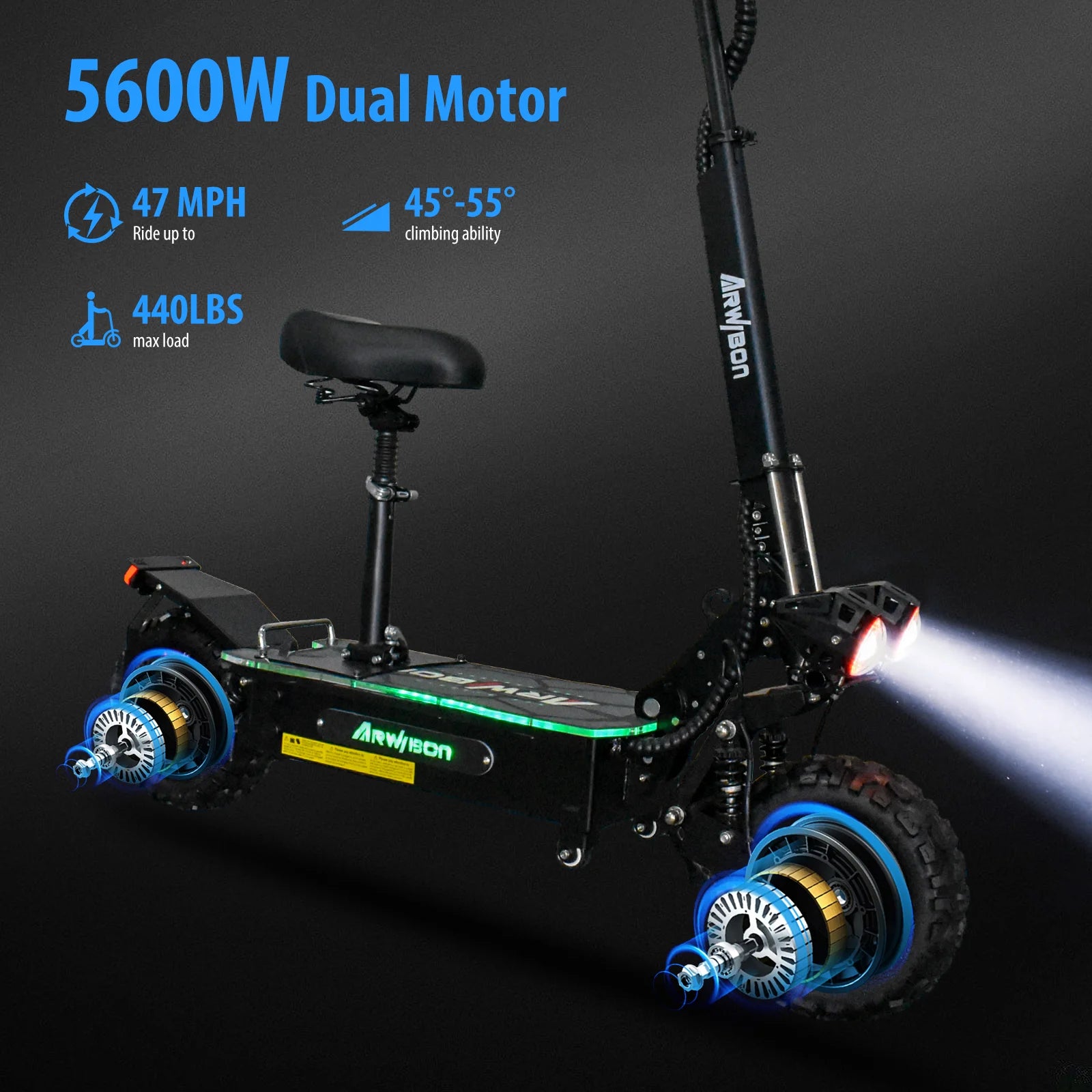 Powerful Electric Scooter, Double Motor W/Seat, 5600W - My Store