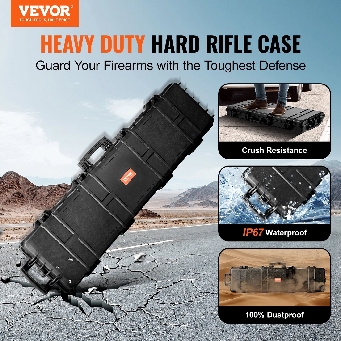 Rifle Hard Case Portable W/ 2 Casters Shockproof & Waterproof