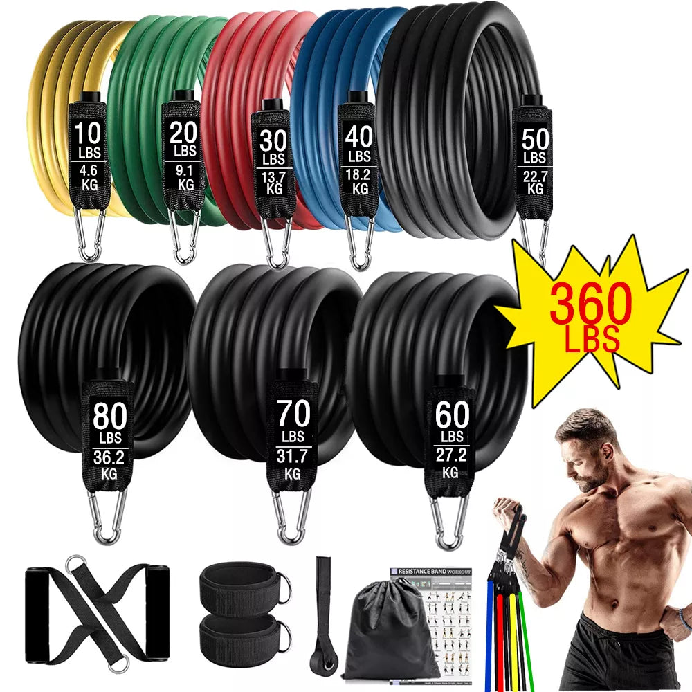 360lbs Fitness Exercises Resistance Bands Set - My Store